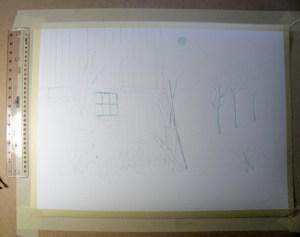 OLYMPUS DIGITAL CAMERA The initial drawing and selective masking of 'Winter Barn'